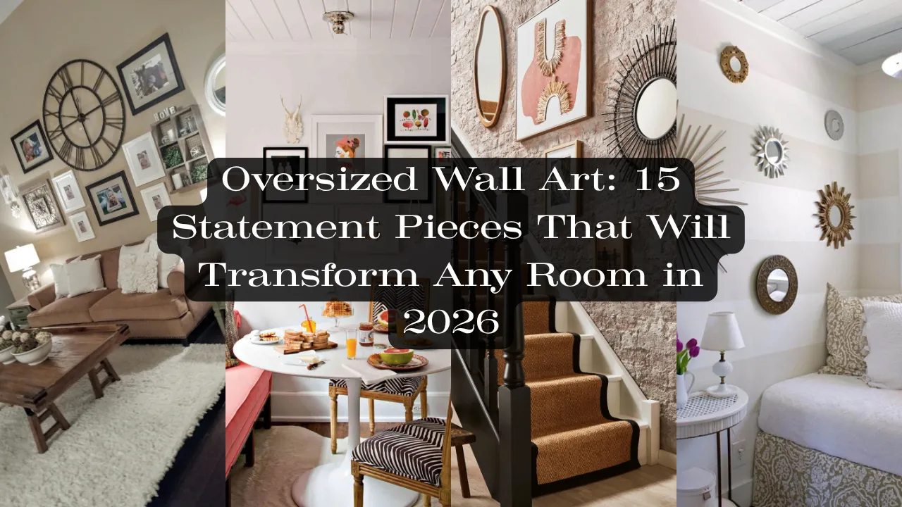 Transform your home with these creative oversized wall art and statement decor ideas. Discover 15 inspiring ways to elevate your living room, dining nook, and staircases using giant metal wall clocks, curated gallery walls, textured canvas prints, and decorative accent mirrors. Click for more wall decor trends and home interior design inspiration!